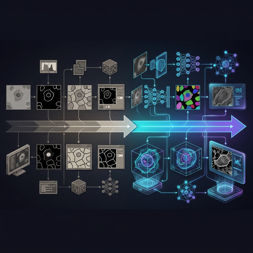 The evolution from classical image processing to deep learning in microscopy